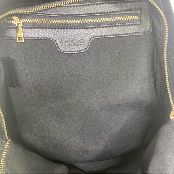 Bebe Women’s Black Gina Velvet Large Backpack Gold Tone Hardware Adjustable - Picture 9 of 16